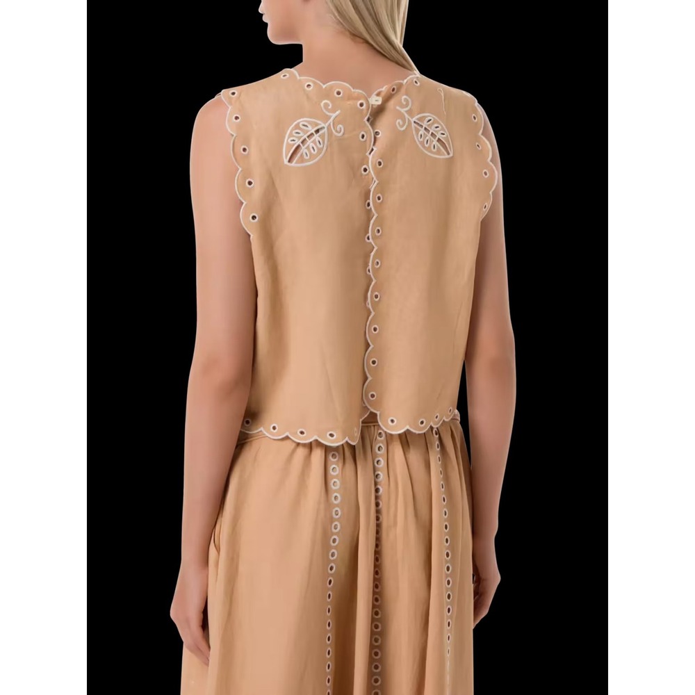 Farm Rio Sand Richelieu Sleeveless Top Dark Sand Medium New With Tags - Picture 2 of 6